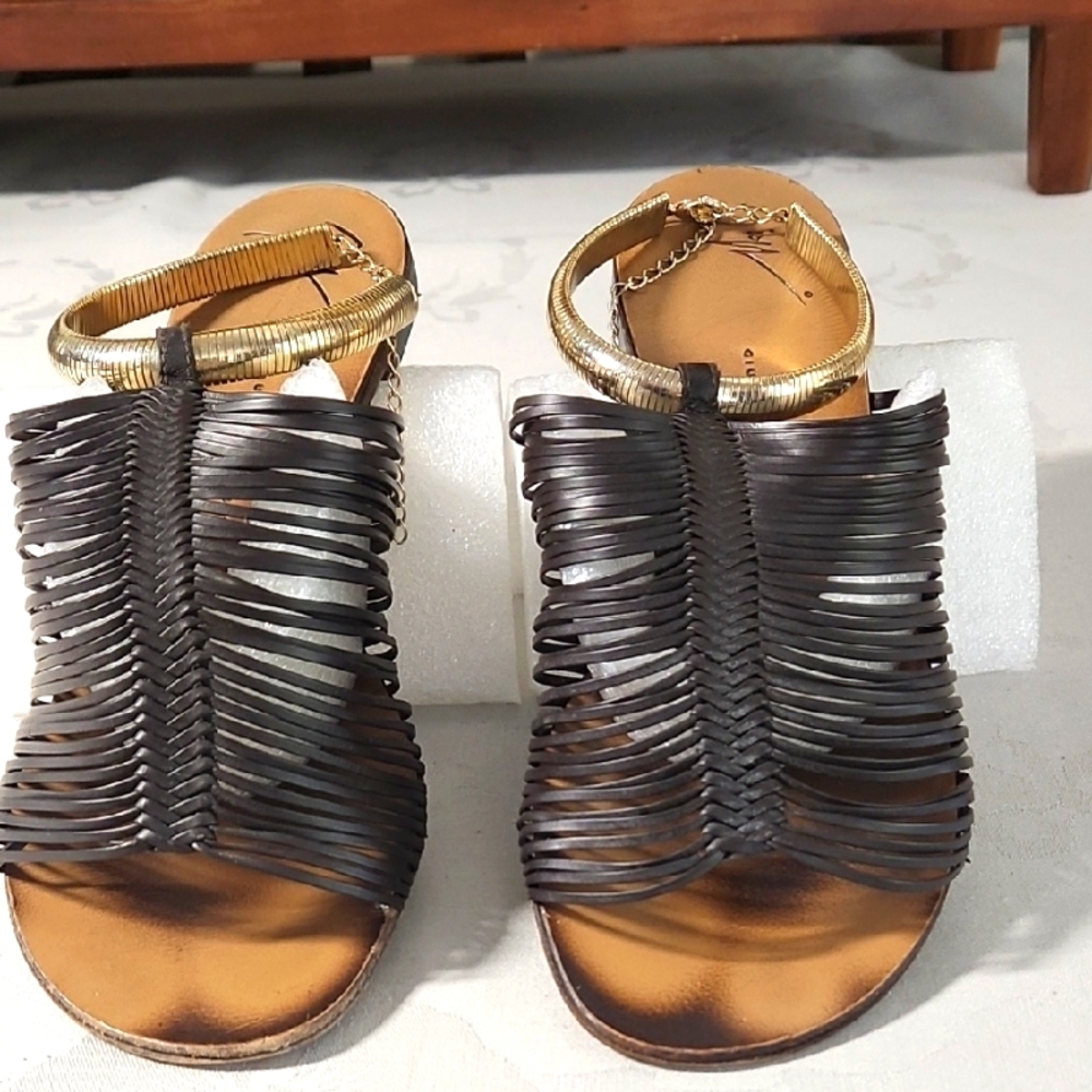 Giuseppe Zanotti Brown and Gold  Sandals with Intricate Straps